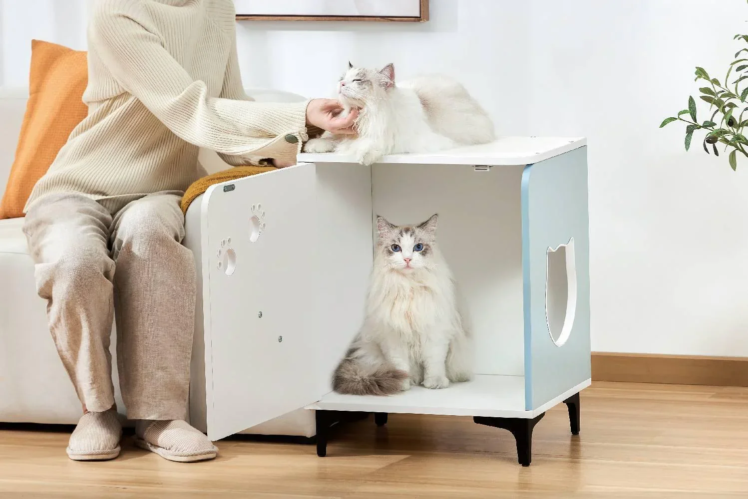 Michu Hidden Cat Furniture - Cat Litter Box Enclosure and Wooden Pet House, End Table Large Enough for Most Cats and Litter Boxes - Image 12