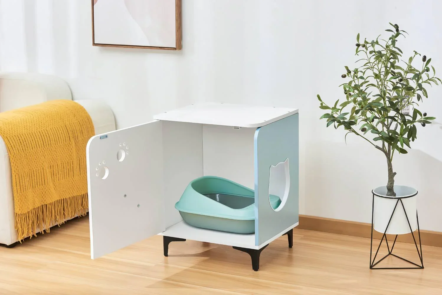 Michu Hidden Cat Furniture - Cat Litter Box Enclosure and Wooden Pet House, End Table Large Enough for Most Cats and Litter Boxes - Image 4
